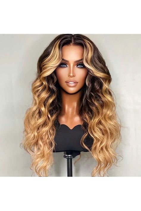 Yuexiuca Honey Blonde Body Wave Lace Front Wigs Human Hair Ombre Highlight 13X6,150% Density Lace Front Wigs for Black Women Highlight Wavy Pre Plucked Lace Wig Human Hair( T Part,20 Inch) Blonde Highlights On Black Women, Highlights On Black Women, Black Blonde Highlights, Blonde Wigs Black Women, Blonde Wigs For Black Women, Wigs Black Women, Blonde Body Wave, Body Wave Lace Front Wigs, Ombre Highlights