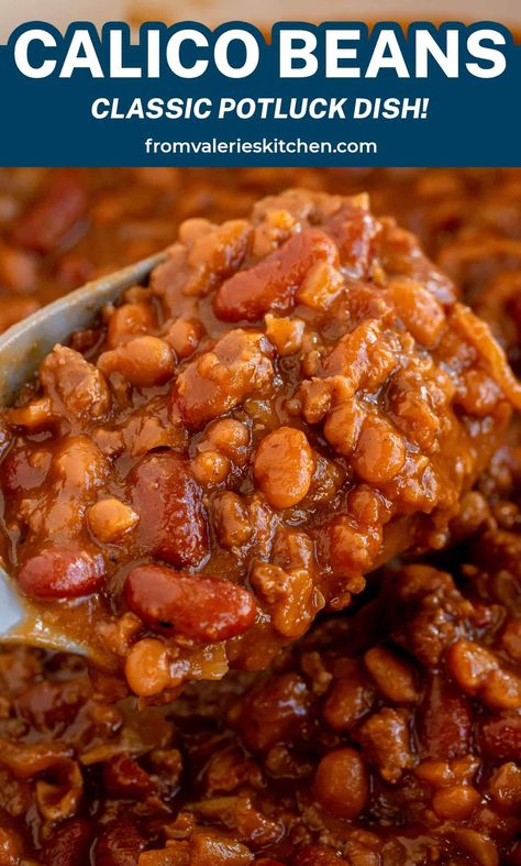 Calico Bean Casserole, Calico Beans For A Crowd, Trucker Beans Recipe, Calico Beans Recipe Crockpot, Calypso Beans Recipes, Pioneer Woman Cowboy Beans, Calico Beans Crockpot, Beans And Ground Beef, Calico Baked Beans