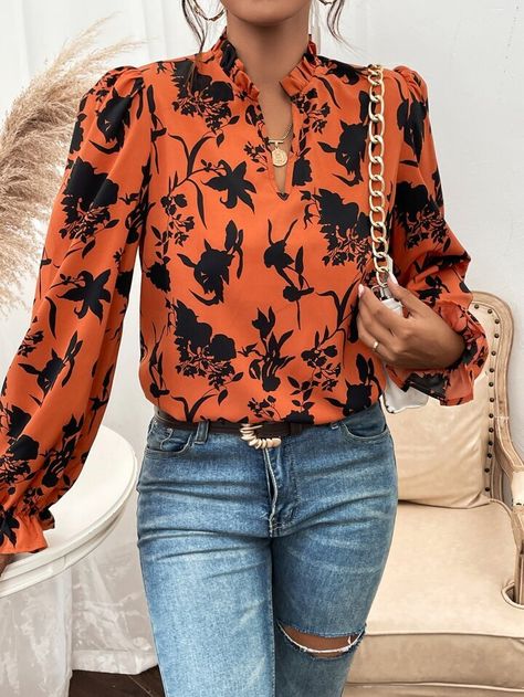 Frill Neck Blouse, Leopard Print Blouse, Floral Top, Blouse Styles, Floral Blouse, Printed Blouse, Fashion Online Shop, Stylish Women, Blouse Designs