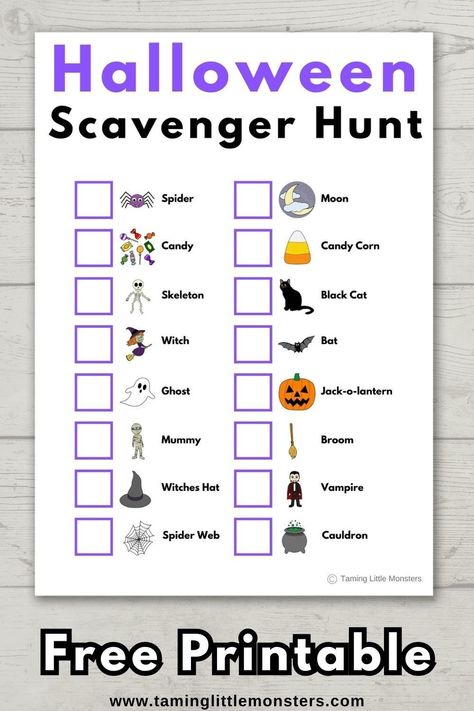 Halloween Scavenger Hunt for Kids (Free Printable). Grab your copy of this free printable game for kids. Preschool Halloween Scavenger Hunt Free, Halloween Games Preschoolers, Halloween Picture Scavenger Hunt, Monster Scavenger Hunt, Halloween Scavenger Hunt For Kids Free Printables, Halloween Scavenger Hunt For Kids Free, Halloween Seek And Find Printable, Halloween I Spy Printable Free, Halloween Games Printable