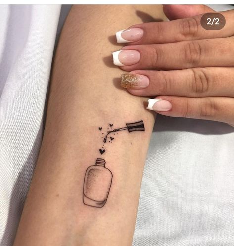 Nail Artist Tattoo Ideas, Nail Polish Tattoo, Tech Tattoo, Bella Nails, Bottle Tattoo, Sunflower Nails, Tattoos For Women Flowers, Vintage Nails, Beautiful Tattoo