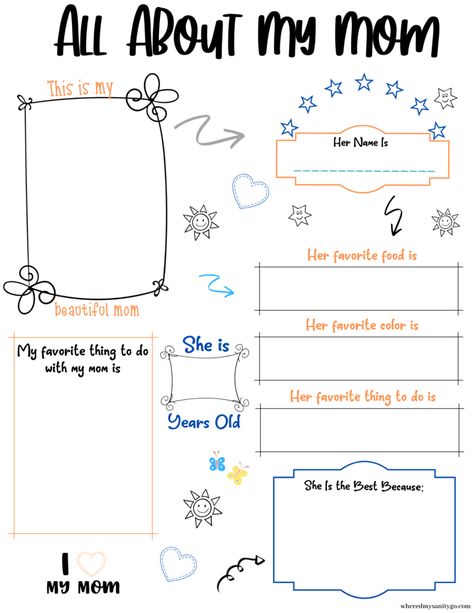 All About My Mom Printable Worksheet Mother's Day Gift Mother Day Lesson Plans For Toddlers, Mother’s Day Activities, All About Mom Printable, About Mom Printable, All About My Mom, Easy Mother's Day Crafts, Mother's Day Printables, Mother's Day Projects, Mother's Day Activities