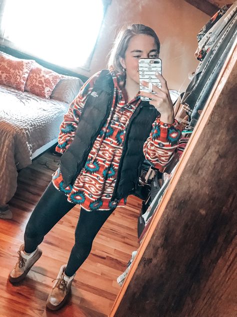 Fleece pullover size medium North face puffer vest Moccasins Follow my shop @dailydoseofal on the @shop.LTK app to shop this post and get my exclusive app-only content! #liketkit #LTKstyletip #pullover #pulloverhoodie #fleecepullover #aztec #aztecfleece #moccasins #moccasinoutfit #comfystyle #style #womenswear #womensclothing #womensstyle #momstyle #womens #fauxleatherleggings #vest @shop.ltk http://liketk.it/3sbji Aztec Hoodie Outfit, North Face Puffer Vest, Moccasin Outfit, Aztec Jacket Women, Aztec Hoodies, Aztec Fleece Pullover, Aztec Jacket, Puffer Vest, Faux Leather Leggings