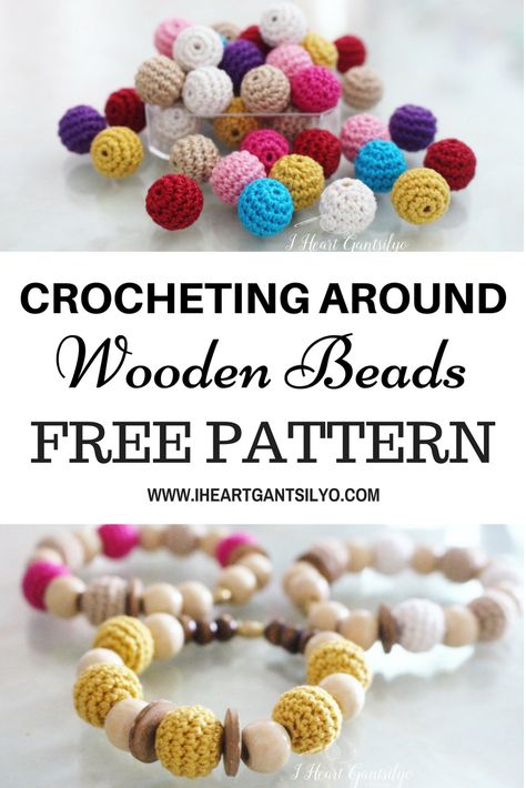 Crochet around small wooden beads and design your own accessories! Free and easy pattern on the blog. Enjoy! Crochet Pacifier Clip, Designs For Shirts, Crochet Necklace Pattern, Bracelet Inspiration, Crochet Jewelry Patterns, Crochet Supplies, Necklace Patterns, Crochet Bracelet, Single Crochet Stitch