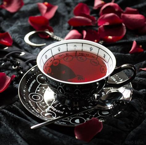 †Angelic-Morbidity† Tea Aesthetic Wallpaper, Tea Cup Decorations, Tea Aesthetic, Victorian Vampire, Gothic Vampire, Goth Home, Red Tea, Gothic Aesthetic, Witch Aesthetic