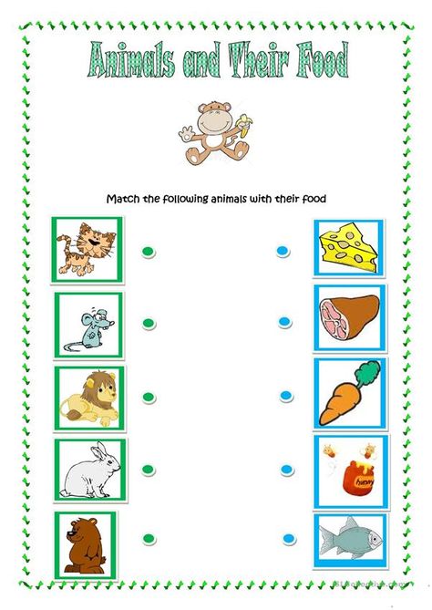 Animals and Their Food - English ESL Worksheets for distance learning and physical classrooms Animals And Their Food Activities, Animals And Their Food Worksheet, K3 Worksheets, Animal Classification For Kids, Food Worksheet, Activities Elementary, Kindergarten Math Free, Worksheet For Kindergarten, Subtraction Kindergarten