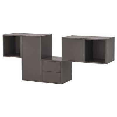 Dark Gray Cabinets, Cool Boys Bedroom, Eket Ikea, Office Wall Shelves, Cabinets Ikea, Ikea Eket, Ikea Cabinet, Salon Decor Ideas, Pet Room