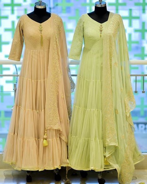 Beautiful Net Gown with frills and fine hand work. Net Gown Designs Latest, Net Gown Designs, Frocks For Women, Plain Suits, Simple Kurtis, Western Gowns, Net Gown, Silk Anarkali Suits, Gown Designs