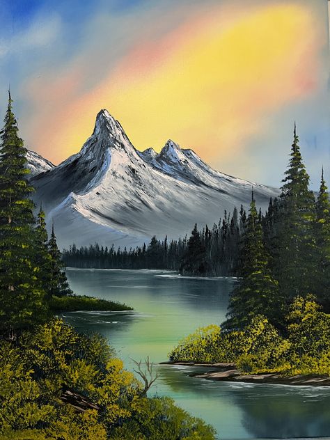 Nature Paintings Acrylic Forest, Nature Paintings Mountains, Acrylic Painting Of Mountains, Painting Ideas On Canvas Scenery, Landscape Paintings Acrylic Canvases, Painting Mountains Acrylic, Mountain Painting Easy, Easy Scenery Painting, Mountain Scenery Painting