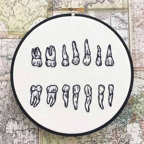 Tooth Illustration, Doodle Stitching, Smile Tips, Embroider Ideas, Embroidered Art, Crochet Decoration, Hand Embroidery Art, Embroidery Hoop Art, Embroidery Craft