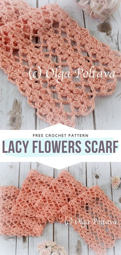 Lacy Flowers Scarf Free Crochet Patterns Crochet Lace Flower, Crochet Lace Scarf, Confection Au Crochet, Crochet Scarf Pattern Free, Crochet Lace Pattern, Flower Scarf, Lace Scarf, Crochet Motifs, Shawl Crochet Pattern