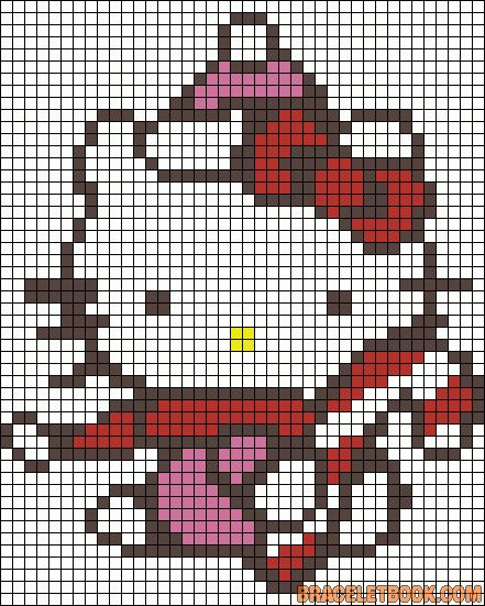 Christmas Hello Kitty, Hello Kitty Crochet, Hello Kitty Christmas, Crochet Cross, Crochet Tapestry, Bead Pattern, Cross Stitch Patterns Christmas, Perler Patterns, Perler Bead Patterns