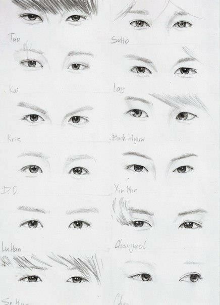 Exo eyes...😍#perfect Exo Eyes, Exo Drawing, Exo Art, Exo Fan Art, 얼굴 그리기, Types Of Eyes, Kpop Drawings, Korean Art, Pencil Art Drawings