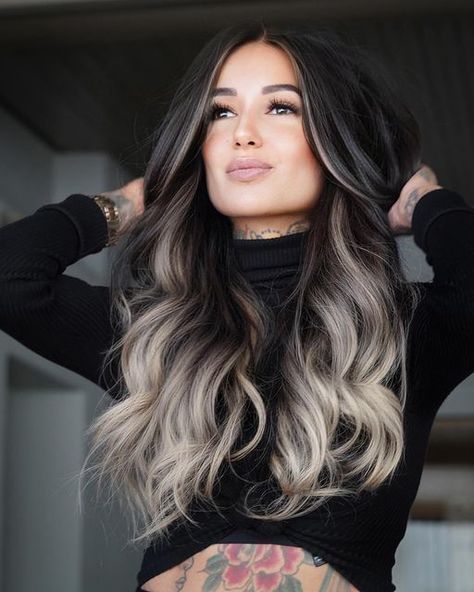 Black To Platinum Blonde Hair, Dark Ombre Hair, Dark Blonde Hair Color, Black Hair Balayage, Blond Balayage, Ice Blonde, Ombre Hair Blonde, Balayage Hair Dark, Brunette Balayage Hair