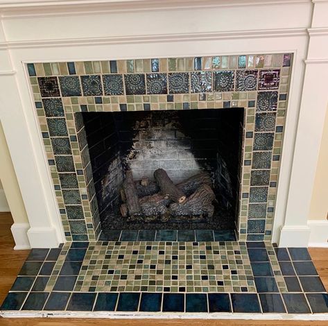 8 Tiled Fireplace Design Ideas - Matchness.com Tile Fireplaces, Mosaic Tile Fireplace, Tile Around Fireplace, Fireplace Hearth Tiles, Tiles Fireplace, Mosaic Fireplace, Fireplace Design Ideas, Tiled Fireplace, Hearth Tiles