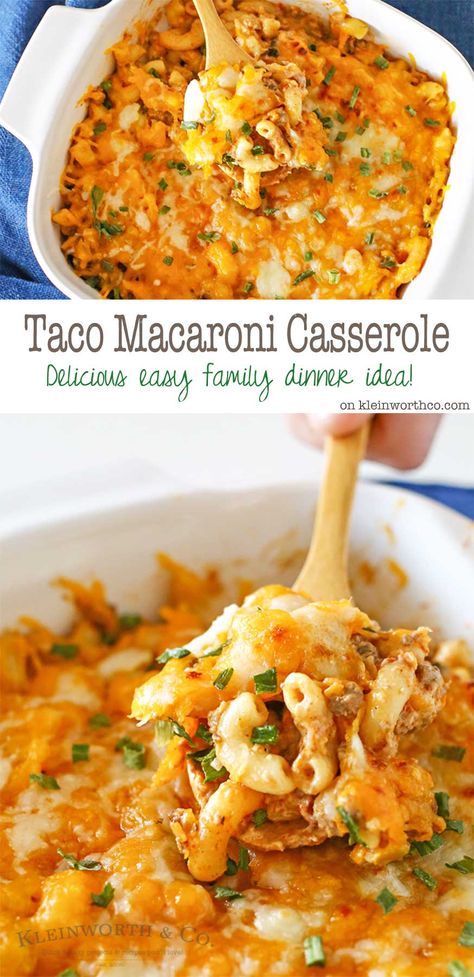 Taco Macaroni Casserole Ground Beef Macaroni, Taco Macaroni, Beef Macaroni, Macaroni Casserole, Macaroni Recipes, Pasta Dinners, Yummy Casseroles, Tacos Beef, Beef Casserole