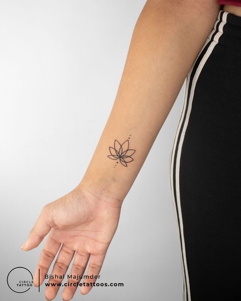 Infinity Lotus Tattoo, Lotus Flower Tattoo On Forearm, Lotus Tattoo On Wrist, Delicate Forearm Tattoos For Women, Lotus Forearm Tattoo, Minimal Lotus Tattoo, Lotus Flower Wrist Tattoo, Lotus Wrist Tattoo, Minimalist Lotus Tattoo