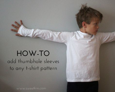 How to add Thumbhole Sleeves to any shirt pattern! David will love this!! Thumb Hole Shirts, Diy Workout, Sewing Kids Clothes, Hat Patterns To Sew, Sewing School, Long Sleeve Workout, Couture Mode, Tshirt Pattern, Love Sewing