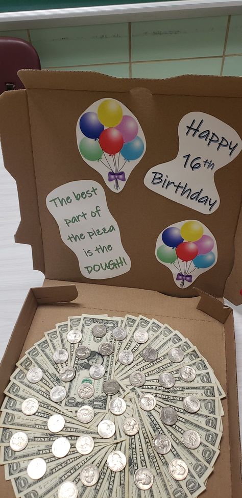 Birthday Pizza Box Money, Pizza Box Money Gift, Money Pizza, Birthday Pizza, Pizza Gifts, Pizza Box, Birthday Idea, Money Gift, Gift For Birthday