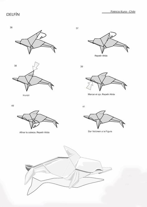 Ruby Book Origami: Dolphin-Patricio Kunz Origami Dolphin, Book Origami, Under The Sea, Paper Size, Dolphins, Geometric Tattoo, Bobby Pins, Origami, Ruby