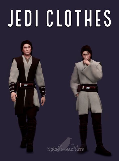 Jedi Clothes | Natalia-Auditore on Patreon Jedi Clothes, Sims 4 Star Wars, Kotor 2, Jedi Outfit, Sims 5, 4 Characters, Play Sims, Male Clothing, Casas The Sims 4