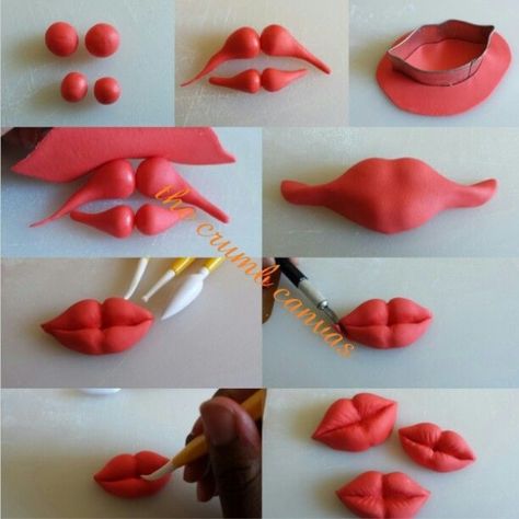 Kue Fondant, Tårta Design, Fondant Techniques, Lip Tutorial, Cupcakes Decorados, Cake Topper Tutorial, Fondant Tutorial, Tanah Liat, Fondant Decorations