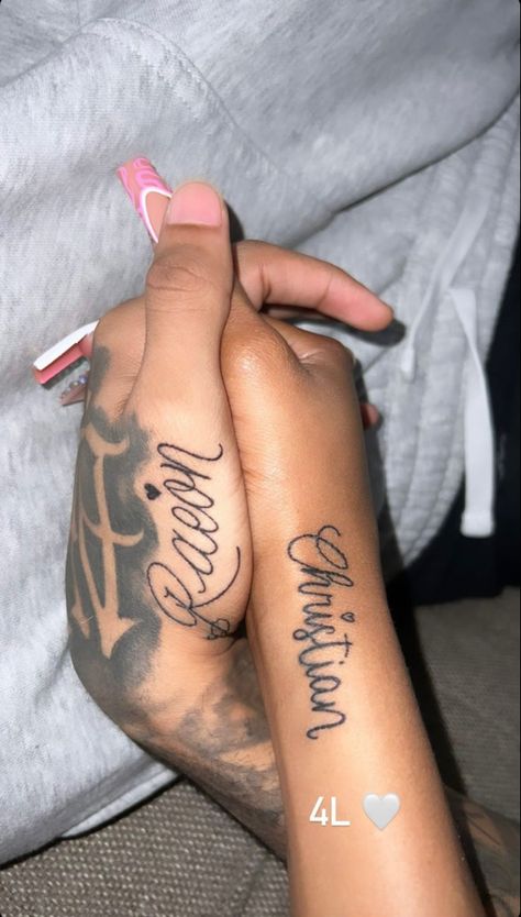 Girlfriend Name Tattoos For Men, Wife Name Tattoo, Name Tattoos For Girls, Couple Name Tattoos, Tats Ideas, Girl Thigh Tattoos, Tattoo For Boyfriend, Names Tattoos For Men, Half Sleeve Tattoos For Guys