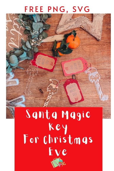 Santa Key SVG Free File (For Glowforge & Cricut) ⋆ Extraordinary Chaos Magic Santa Key, Reindeer Dust, Santa Footprints, Santa's Key, Magic Santa, Santa Key, Santa's Magic Key, Christmas Craft Projects, Cricut Christmas