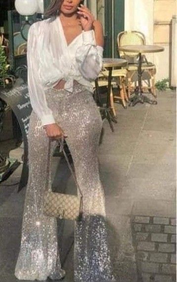 Sequin Bell Bottoms Outfit, Denim And Diamonds Party Outfit, Charity Ball, Denim Party, African American Beauty, Engagement Dinner, Blouse Casual Fashion, Denim And Diamonds, Fiesta Outfit