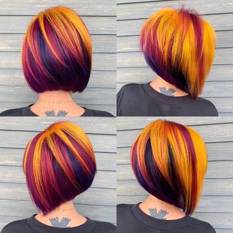 10 Hair Color Trends for Short Hair in Rainbow Designs 8 Fantasy Hair Color, Yellow Hair Color, Hair Colour Design, Vivid Hair Color, Creative Hair Color, Hair Color Crazy, Short Hair Trends, Hairstyle Trends, Multicolored Hair