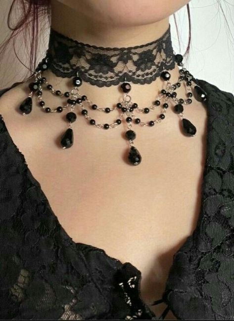 Lace Chocker Neckless, Diy Goth Accessories, Princess Choker, Kalung Choker, Gothic Jewelry Diy, Gothic Chokers, Lace Choker, Fairy Jewelry, Goth Jewelry