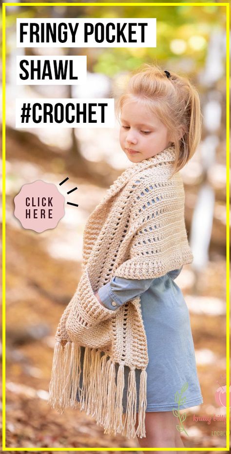 crochet Fringy Pocket Shawl easy pattern - Easy Crochet Shawl Pattern for Beginners. Click to Try the Pattern #Shawl #crochetpattern #crochet via @shareapattern.com Crochet Pocket Shawl Pattern, Crochet Pocket Shawl, Shawl With Pockets, Pocket Shawl, Crochet Pocket, Pocket Scarf, Poncho Crochet, شال كروشيه, Pocket Scarves