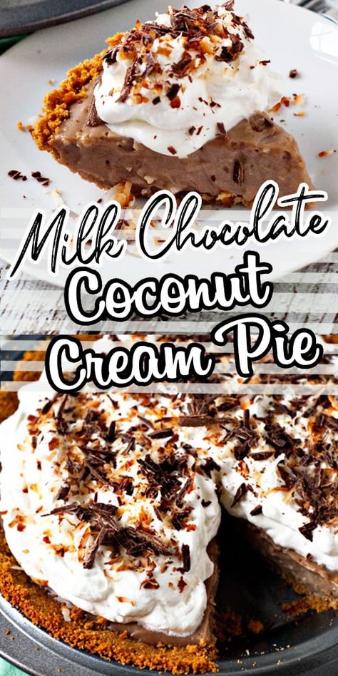 Chocolate Coconut Pie Recipes, Chocolate Coconut Pie, Chocolate Coconut Cream Pie, Coconut Cream Dessert, Coconut Creme Pie, Easy Cream Pie, Foodie Desserts, Coconut Pie Recipe, Coconut Recipe