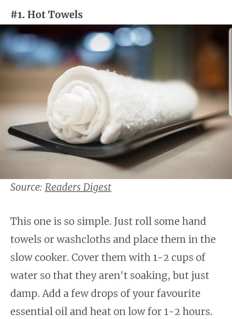 Hot towels in crock pot Spa Hot Towels Crockpot, Hot Towels Spa, Spa Towels In Crockpot, Hot Towel Facial At Home, Towels In Crockpot Spa, Hot Towel Massage, At Home Spa Night Ideas, At Home Spa Bachelorette Party, Home Spa Night Ideas