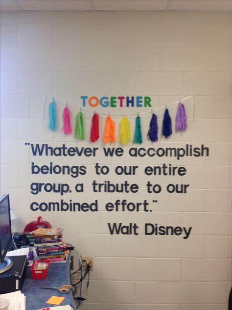 Disney Quote Classroom Wall  (Team Effort) Success Whatever we accomplish belongs to our entire group! Staff Bulletin Boards, Classroom Decoration Ideas, Teacher Morale, Work Bulletin Boards, Diy Classroom Decorations, Disney Classroom, Teachers Lounge, School Culture, Staff Room