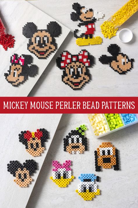 Get over 30 patterns for Mickey Mouse perler beads (and friends)! There are a variety of Disney characters along with the classic mouse. Get a variety of sizes of hama bead patterns! Mickey Mouse Fuse Beads, Mickey Perler Bead Pattern, Perler Bead Ideas Disney, Standing Perler Bead Patterns, Fuse Bead Patterns Disney, Up Perler Bead Pattern, Disney Fuse Bead Patterns, Disney Perler Beads Ideas, Disney Melty Beads