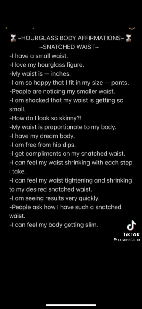 How To Manifest Body Changes, Hourglass Vision Board, Affirmations To Be Prettier, Hourglass Subliminal, Pretty Girl Affirmation Affirmations, Manifest Physical Changes, Hourglass Manifestation, Flat Tummy Affirmations, Body Manifestation Board