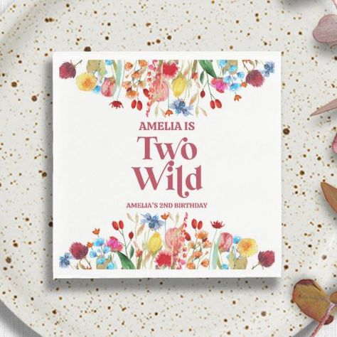 $48.5 | Two Wild Wildflower Second 2nd Birthday Party - birthday party, wildflower flowers floral, girl girly cute, kid's children's child, burgundy red blue, blue colorful yellow orange, decor decorations food dinner dessert, two wild, second 2nd 2 two, paper napkins Wildflower 2nd Birthday Party Girl, Born Two Be Wild Birthday Girl, 2nd Birthday Party For Girl, Two Wild, 2nd Birthday Party, Dinner Dessert, Orange Decor, Food Dinner, Party Napkins