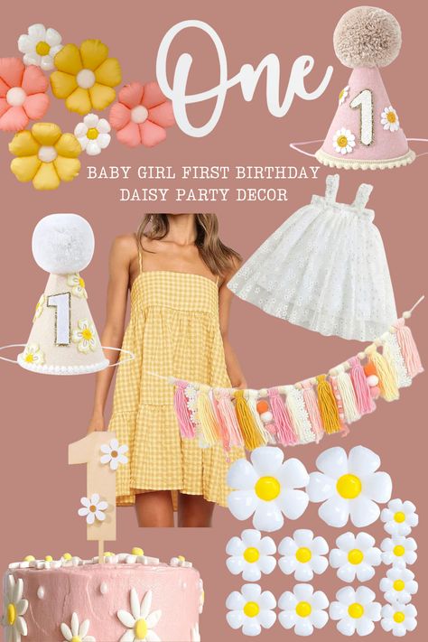 Daisy party decor, daisy first birthday decor, daisy first birthday theme, little miss daisy, little miss onderful, daisy dress, daisy party hat, daisy dress, first birthday dress idea, first birthday outfit, first birthday decor, groovy one, groovy daisy decor Pink Daisy First Birthday Theme, Daisy Birthday Outfit, Onederful Birthday Party Girl Daisy, First Birthday Girl Daisy Theme, Daisy Theme 1st Birthday, Daisy Party Theme 1st Birthdays, Daisy Party Theme, Daisy First Birthday Theme, Daisy Birthday Party Ideas