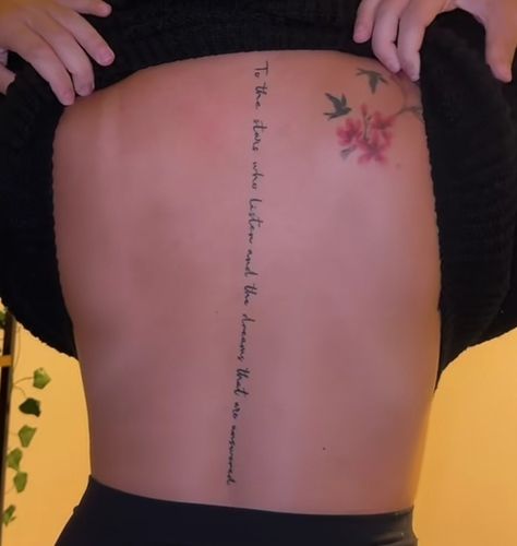 You Could Rattle The Stars Tattoo, To All The Stars Who Listen, To The Stars That Listen And The Dreams, Acotar Tattoos To The Stars Who Listen, Acotar Spine Tattoos For Women, Bookish Spine Tattoo, Acator Tattoos, Acotar Stars Tattoo, To The Stars That Listen Tattoo