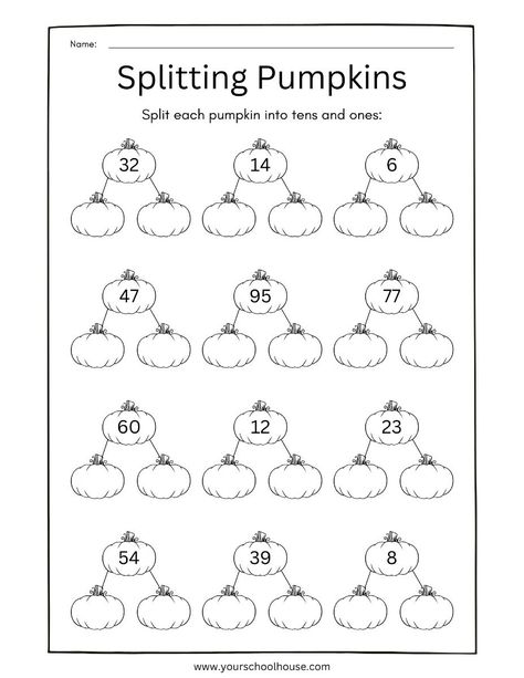 Free Printable PDF Halloween Math Worksheet Homeschool First Grade, Third Grade Homeschool, Pumpkin Investigation, Expanded Notation, Halloween Math Worksheets, Pumpkin Math, Free Math Printables, Fall Lesson Plans, First Grade Math Worksheets