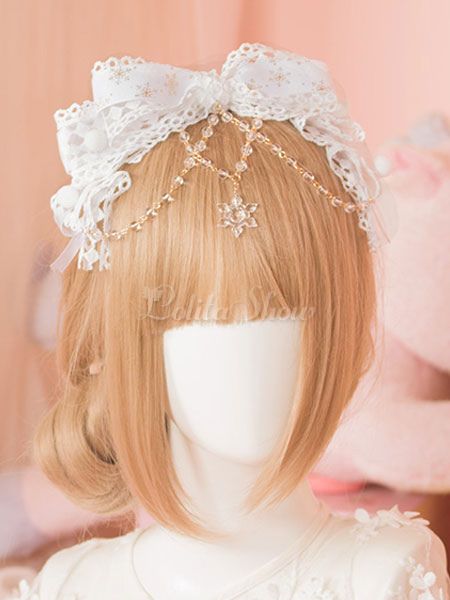 White Lolita Head Bow KC Sweet Chain Lolita Hair Accessories - Lolitashow.com Dance Costumes Hip Hop, Dance Costumes Ballroom, Peinados Fáciles Para Cabello Corto, Retro Costume, Kawaii Accessories, Belly Dance Costumes, Head Accessories, Sweet Style, Crystal Embellishment