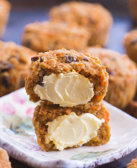 Carrot Cake Muffin With Butter Spread Chocolate Banana Muffins Recipe, Carrot Cake Muffin Recipe, Carrot Cake Oatmeal, Applesauce Muffins, Carrot Cake Muffins, Carrot Muffins, Baking With Almond Flour, Chocolate Banana Muffins, Yummy Healthy Breakfast