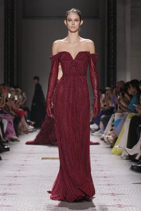 Elie Saab Fall 2024 Couture Fashion Show | Vogue Ellie Saab Couture, Elie Saab Gowns, Elie Saab Haute Couture, Dark Red Dresses, Ellie Saab, Elie Saab Fall, Elie Saab Couture, Christian Dior Haute Couture, Moda Outfit