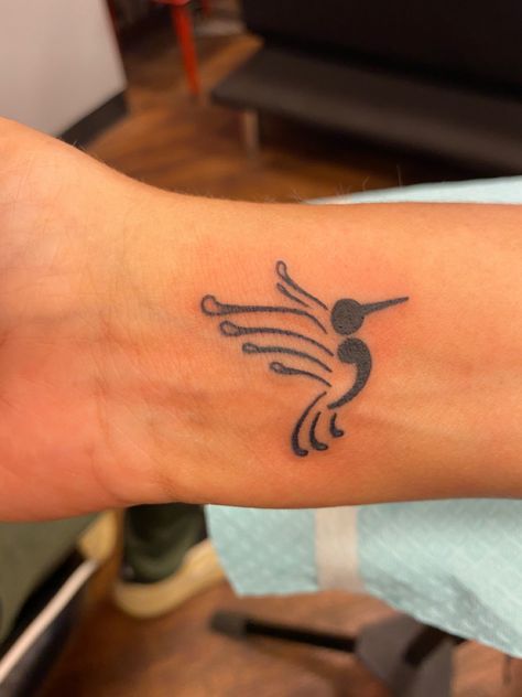 Hummingbird Tattoo With Semicolon, Semi-colon Tattoo Survivor, Semi-colon Tattoo Hummingbird, Semi Colon Bird Tattoo, Hummingbird Semicolon Tattoo, Semi-colon Tattoo Angel Wings, Semi-colon Phoenix Tattoo, Flower Semi Colon Tattoos For Women, Creative Semi-colon Tattoo Ideas