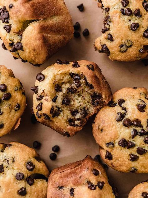 Sourdough Chocolate Chip Muffins - Little Spoon Farm Discard Muffins, Little Spoon Farm, Choc Chip Muffins, Mini Chocolate Chip Muffins, Sourdough Muffins, Chocolate Chip Muffin, Chocolate Chip Cupcakes, Chocolate Chip Muffin Recipe, Chocolate Chip Blondies