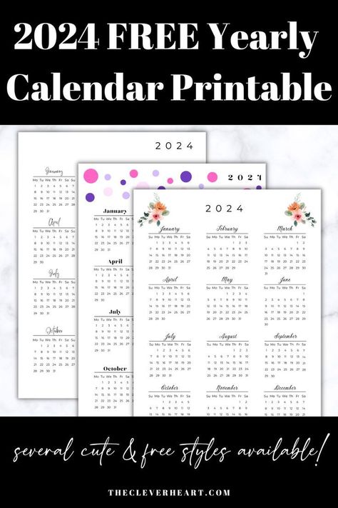 Start the year in style with a cute and free 2024 yearly calendar printable! These one page printable calendars come in a variety of styles. (Monday and Sunday start day options) 2023 Yearly Calendar, Free Printable Calendars, Printable Yearly Calendar, Start Day, Planner Calendar Printables, Free Planner Templates, Weekly Planner Free Printable, Weekly Planner Free, Monthly Planner Template