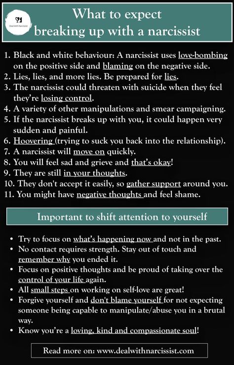 It takes a lot of strength and courage to break free from a narcissist. The fact that you are here to read about this subject means this person is probably not good for you and that you are (almost) ready to choose for yourself again! Learn more in my article about what to expect when breaking up with a narcissist. | www.dealwithnarcissist.com How To Break Up With A Narc, Preparing Quotes, Break Up Quotes And Moving On, Inspirational Wall Quotes, Break Up Quotes, What A Waste, Adventure Is Calling, Narcissism Relationships, Narcissistic People