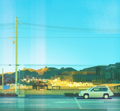 James Gilleard - Japan By Car on Behance Cartoon Scenery, Environmental Illustration, Summer Posters, Background Paint, Environment Painting, Lighting Layout, City Background, Singapore Airlines, Matte Painting