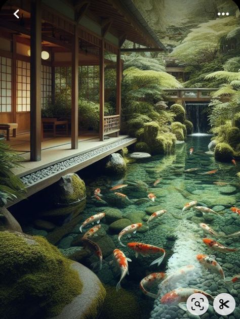 Zen Garden Patio, Japanese Gardens Landscape, Japanese Pond Garden, Koi In Pond, Zen Garden Backyard, Japanese Pond, Zen Pond, Clear Pond, Fish Ponds Backyard